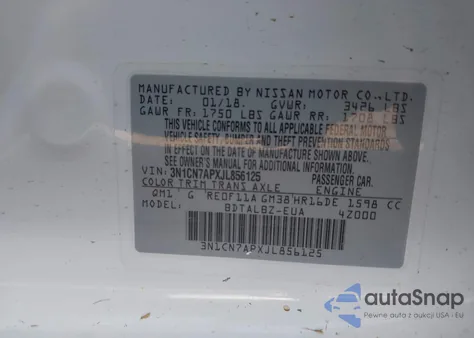 2018 Nissan Versa S/S Plus/Sv/Sl from USA, damaged, VIN 3N1CN7APXJL856125